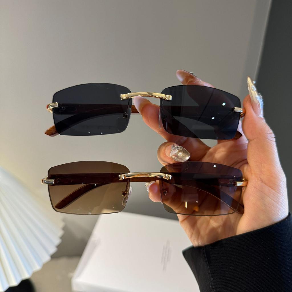 2pcs Sqaure Brand Designer Sunglasses Men Women Sun Glasses Wood Frames Rimless Black Eyeglasses Fashion Eyewear Uv400