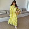 Summer Casual Yellow Suit Women's Loose Long Sleeved Shirt+Skirt Fashion 2-piece Set Commuter Skirt Set