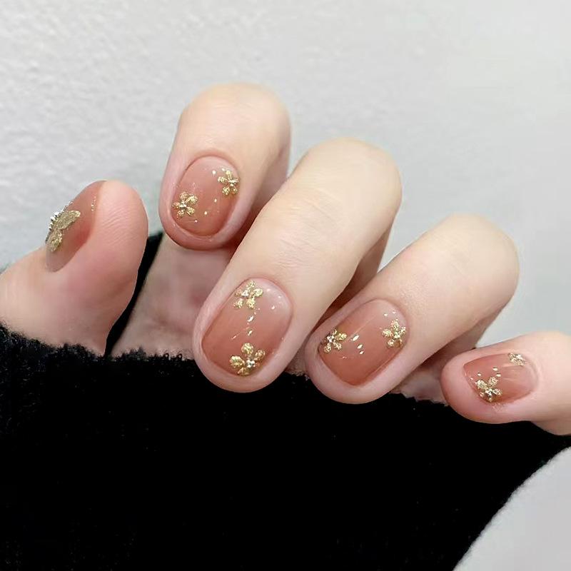 fine flash flower butterfly gradual change short European square girl temperament fake nail patch removable wearable armor 24 pieces