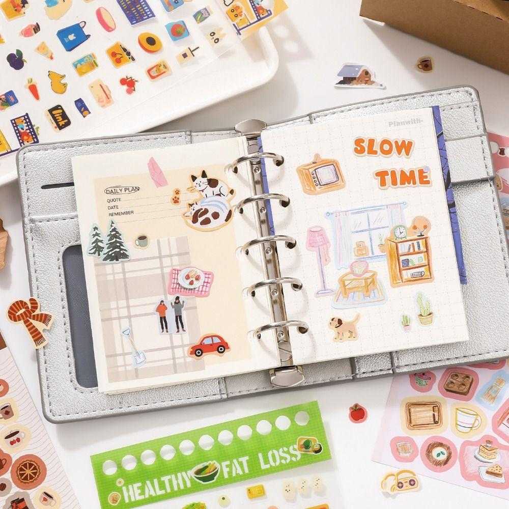 32 Sheets Cute Stickers Collection Book Die-cutting Deer and Cat Scrapbooking Stickers Cartoon Mini Label Sticker Book