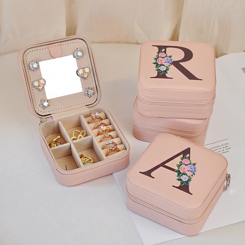 1PC Jewelry Boxes for Wedding Party Black Alphabet Personalized Pink Gift Box Jewellery Holder Jewelry Organizer Case