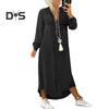 Fall Spring Lady Dress Single-breasted Lapel Loose Long Sleeves Chest Pocket Split Hem Plus Size Dress Solid Color Buttons A-line Daily Wear Maxi