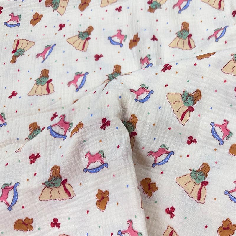 Двухслойная ночная рубашка из набивного хлопкового крепа с мятой тканью