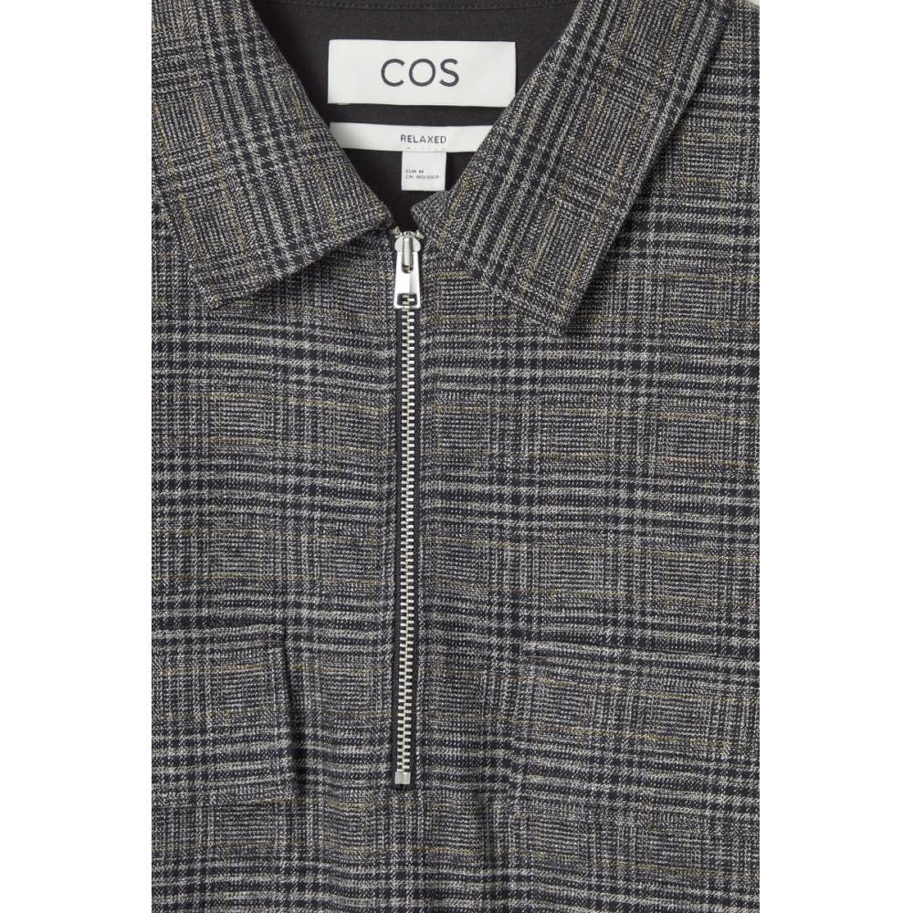 Cos Japan Oversized Check Cotton Half Zip Shirt