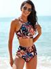 High-Waisted Nylon Swimsuit Set with Sublimation Print and Chest Pad