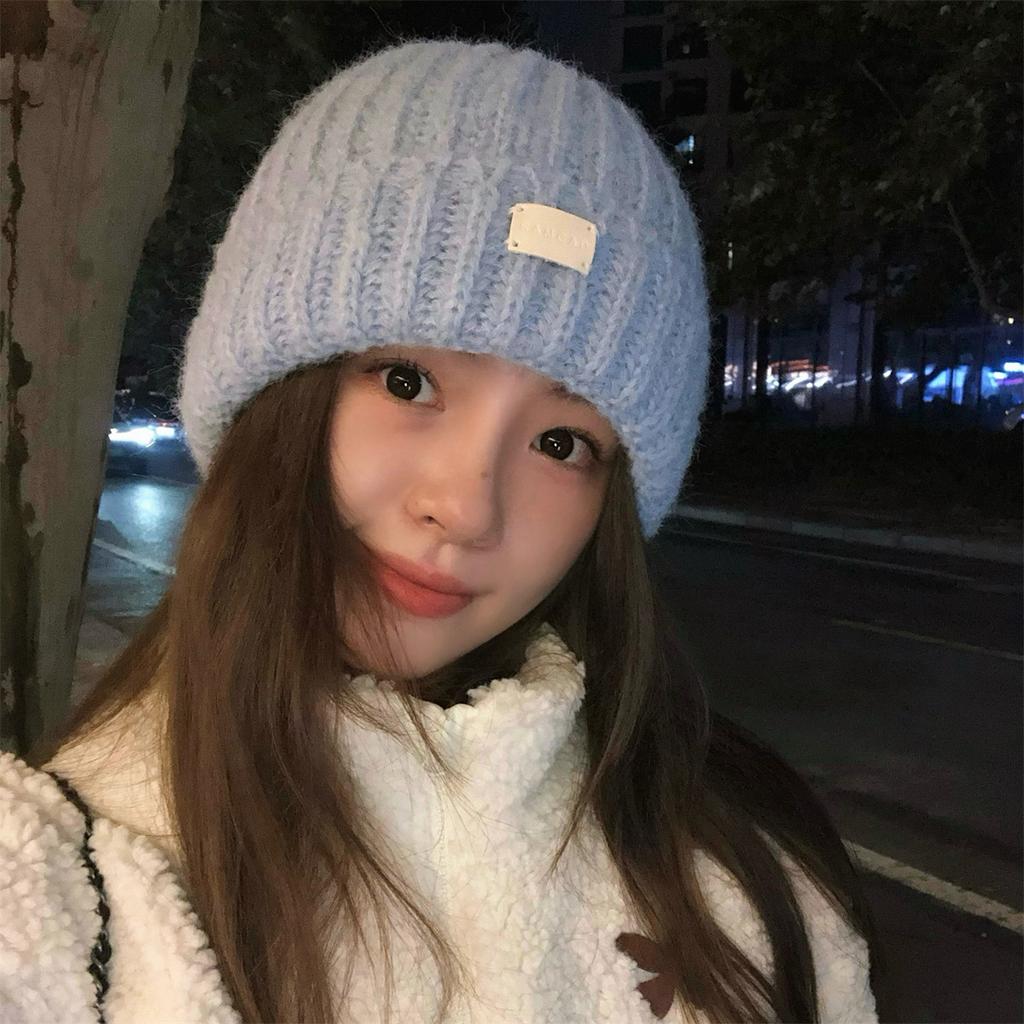 Japanese Style Small Blue Knitted Hat with Large Head Circumference and Face Women's Autumn and Winter Ear Protection Warm Woolen Hat for Men