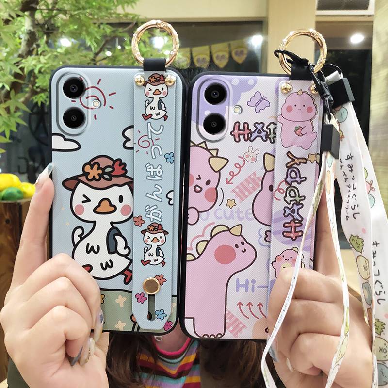 Ring Kickstand Phone Case For Samsung Galaxy A07 Back Cover Phone Holder Protective Anti-dust Silicone Wrist Strap Cute