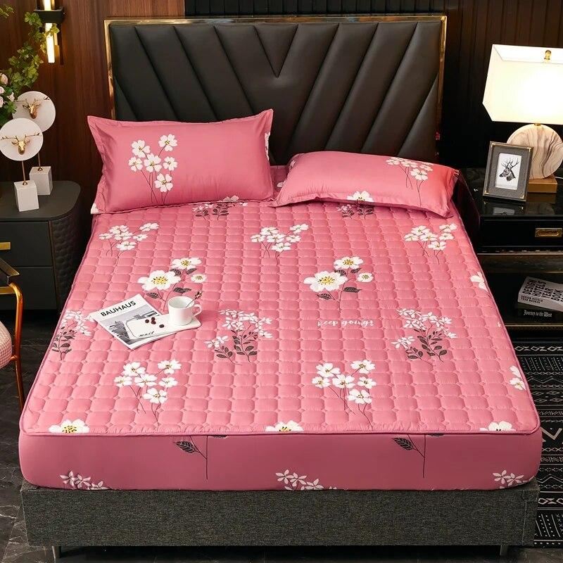 Стеганый наматрасник с принтом, сплошной цвет, эластичная лента, фиксированная простыня, модное постельное белье (Нет наволочки) Встроенный лист