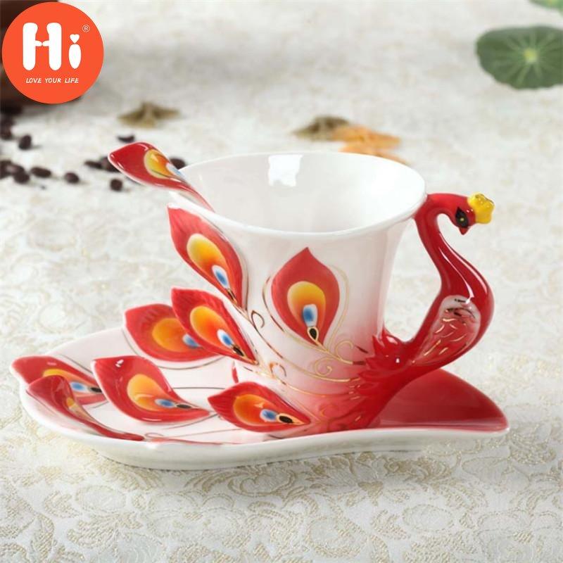 200 мл костяная Cna 3D цветная эмалевая кофейная чашка с изображением животных с блюдцем и ложкой керамические чашки для послеобеденного чая Drinkwkare