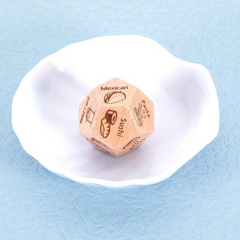 Food Decision Dice Date Night Ideas Games 12-Sided Muti-Choice Engraved Wooden Valentines Day Birthday Gifts Gifts for Couples Boyfriend Girlfriend