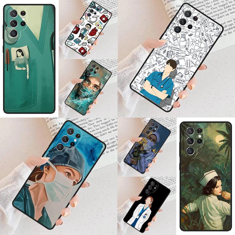 Cartoon Medicine Doctor Nurse Bumper Cell Phone Case for Samsung Galaxy S26 Ultra S25 S24 S23 S22 S21 S20 Note10 Cover