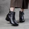 Retro Solid Color Short Boots Genuine Leather 2023 Autumn Winter Round Toe Side Zipper High Heels Casual Women's Shoes