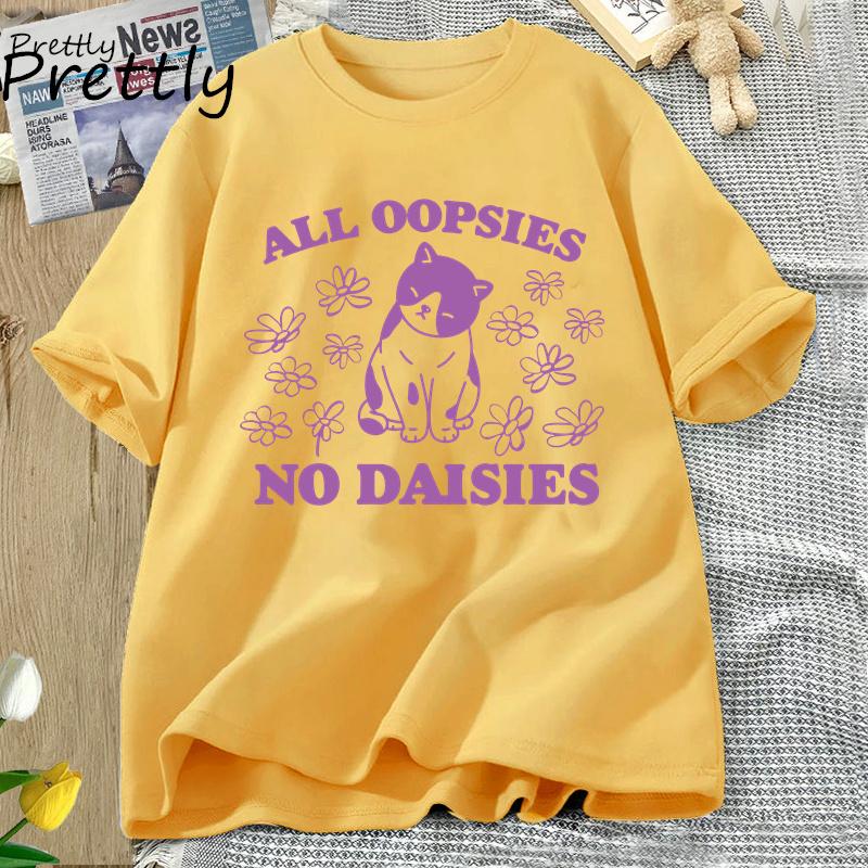 Футболка All Oopsies No Daisies Футболка Retro Cat Kitten Футболка Funny Cat Lover Футболка Unisex Unisex Футболки с коротким рукавом Летние футболки Streetwear