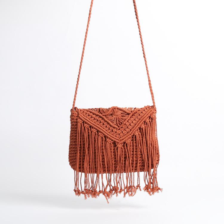 Fashion Cotton Woven Hollow Shoulder Crossbdoy Bags Female Summer Beach Bag Travel Small Tassel Handbag