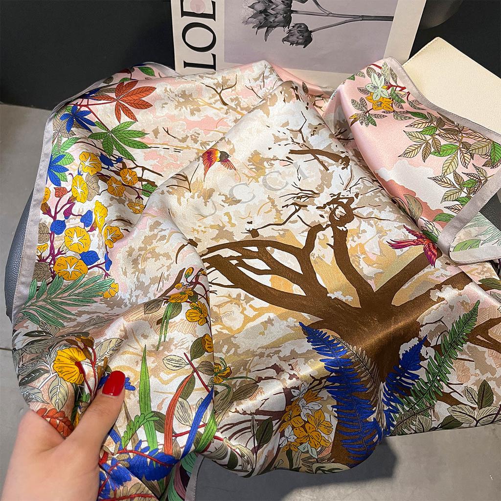 100% Natural Silk Scarf Women Hairband Foulard Square Female Fashion Print Hair Neckerchief Shawl Wraps Hijab Bandana Scarves