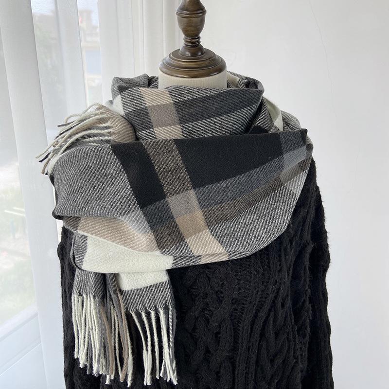Plaid Scarf Women's New Autumn and Winter Fashion Imitation Cashmere Fringed Shawl Warm and Thickened Scarf Windproof, Warm & Decorative