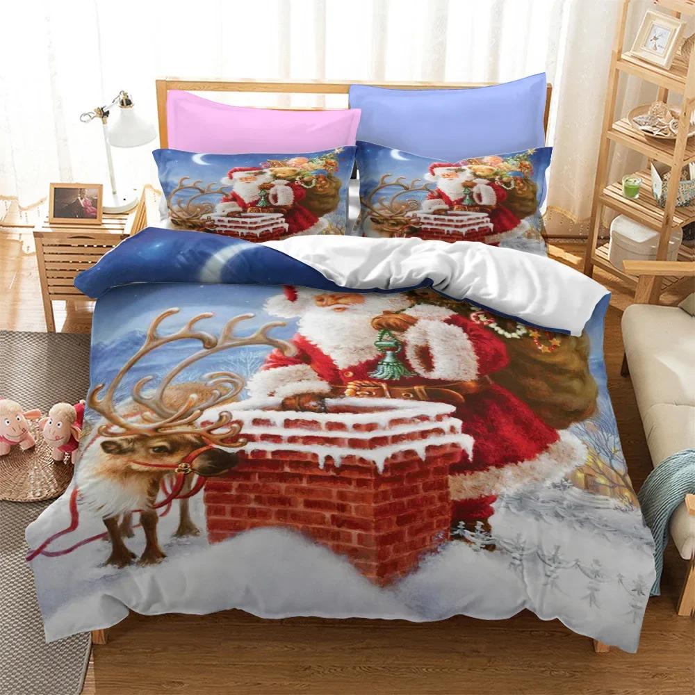 Merry Christmas 3D Printed Duvet Case Pillowcase Bedding Set Twin Full King for Kids Adults Bedroom