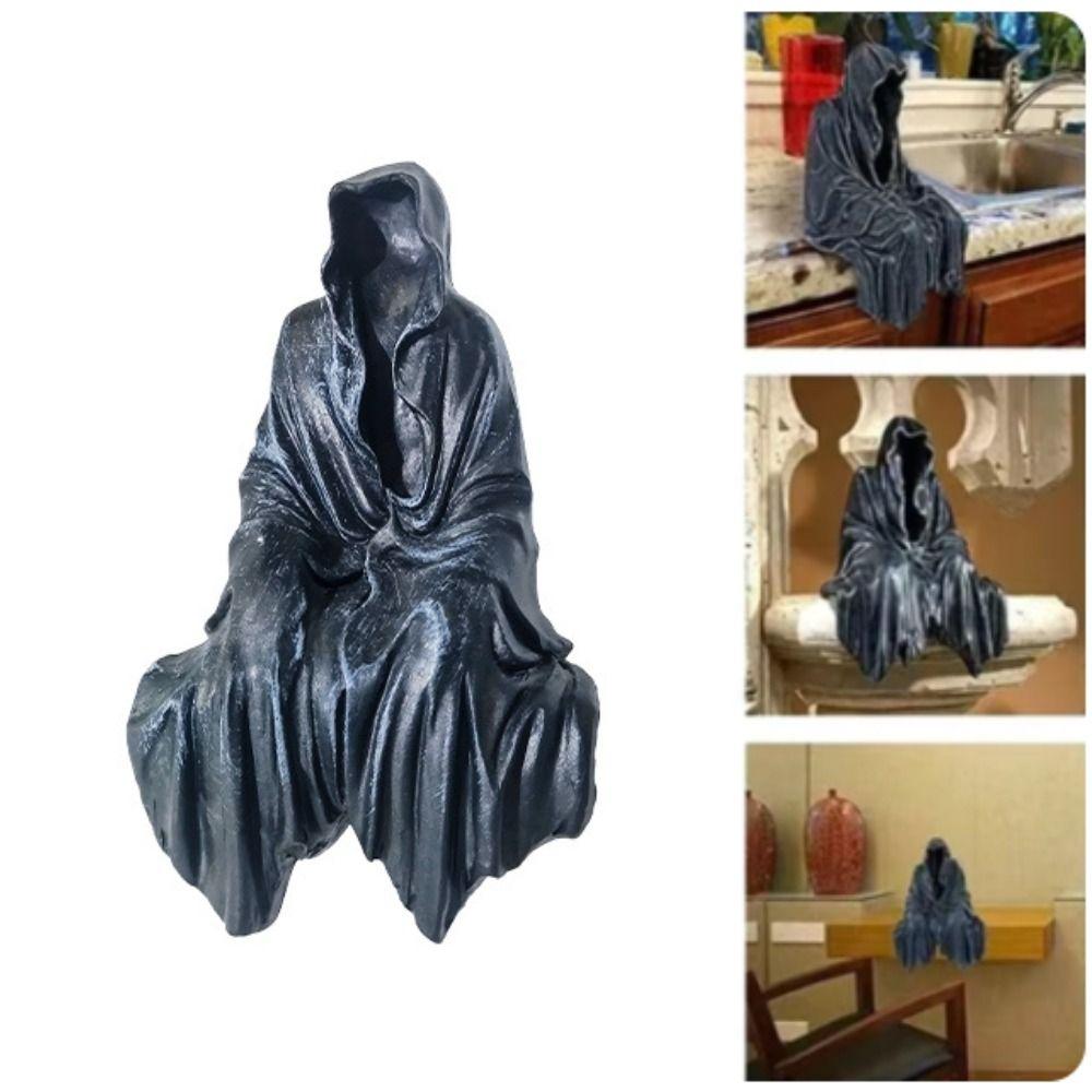 Black Robed Night Walker Ornaments Reaper Sitting Statue Black Clothes Mysterious Master Ornament