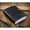 Handmade Wicca Leather Journal Black Pentagram Diary Cotton Paper For Poetry