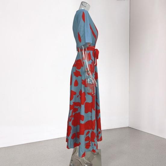 Женское платье макси с цветочным принтом в стиле бохо, повседневное платье миди с коротким рукавом и V-образным вырезом, женское летнее пляжное длинное платье А-силуэта