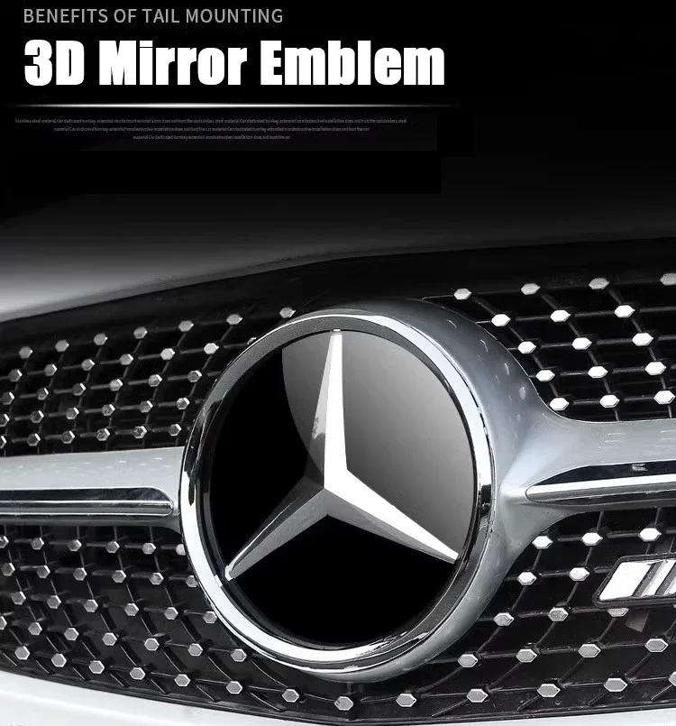 For Mercedes Benz Chrome Black 3D Mirror Emblem For Mercedes Benz A B C E S GLA GLB GLC GLE GLS GLK SLK SL ML-Class Front Grille