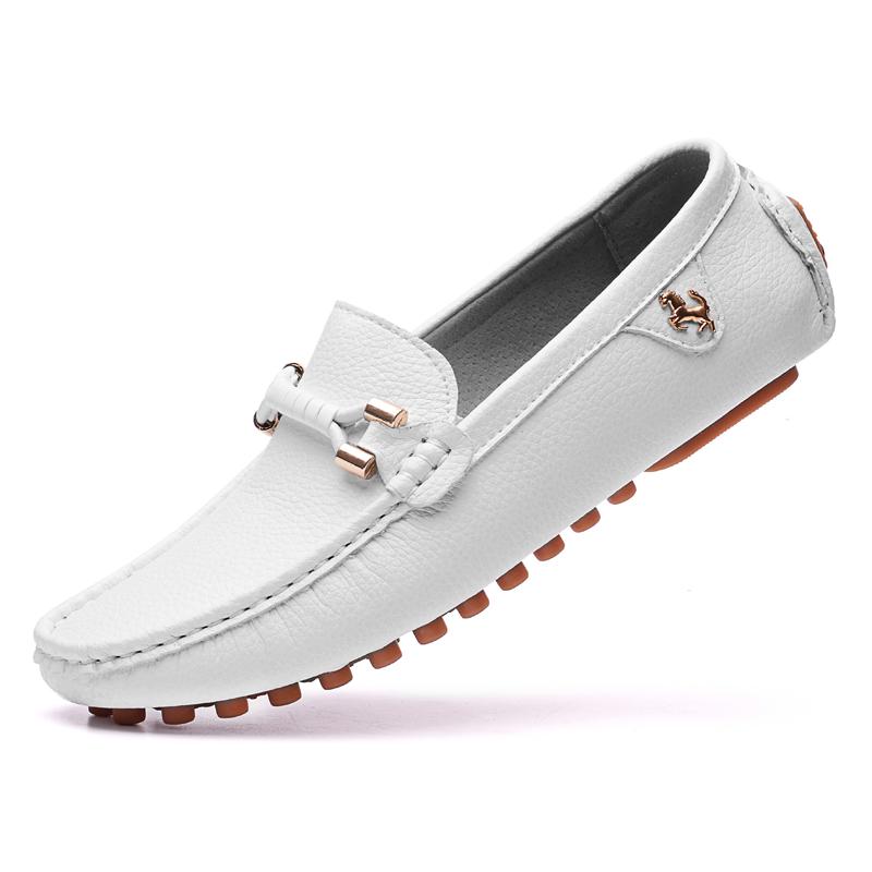 2024 White Loafers Men Handmade Leather Shoes Black Casual Driving Flats Blue Slip-On Moccasins Boat Shoes Plus Size 46 47 48
