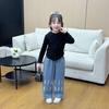 2025 New Korean Style Girls' Black Top & Jeans Set - Spring/Autumn