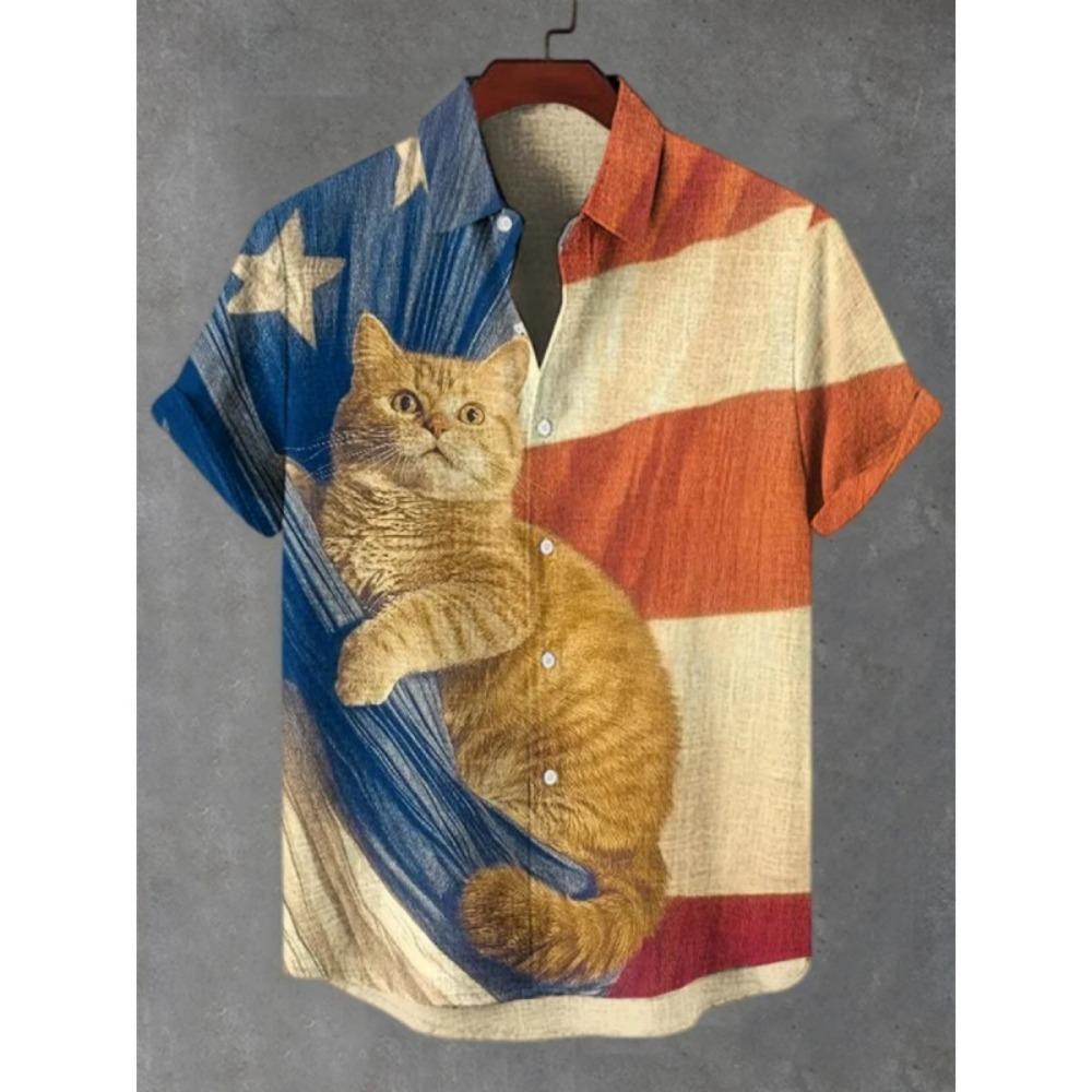 3D Printed Fun Cat Fish Hawaiian Shirt for Men Cute Animals Pattern Aloha Shirts Summer Short Sleeve Tops Street Casual Blouse