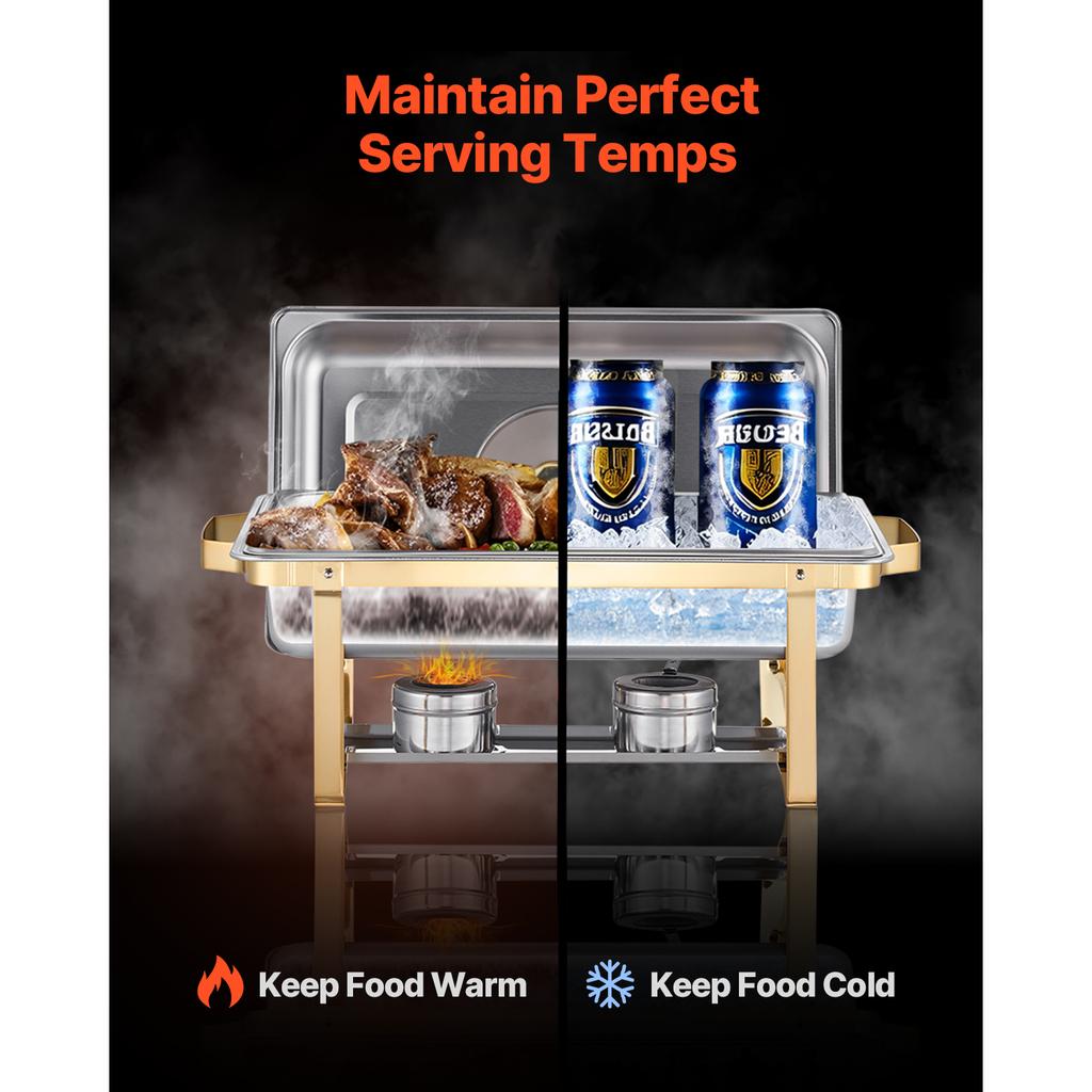 SucceBuy Chafing Dish Buffet Set 8 Qt 4 Pack Stainless Steel Chafer with 4 Full Size Pans Rectangle Catering Warmer Server