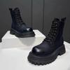 Короткие ботинки с толстой подошвой и завязками на плоской подошве Красивые мотоциклетные ботинки Британский стиль Модные и универсальные