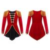 Red Kids Girls Circus Cosplay Costume Long Sleeves Tassels Adorned Dip Hem Jumpsuit Bodysuit