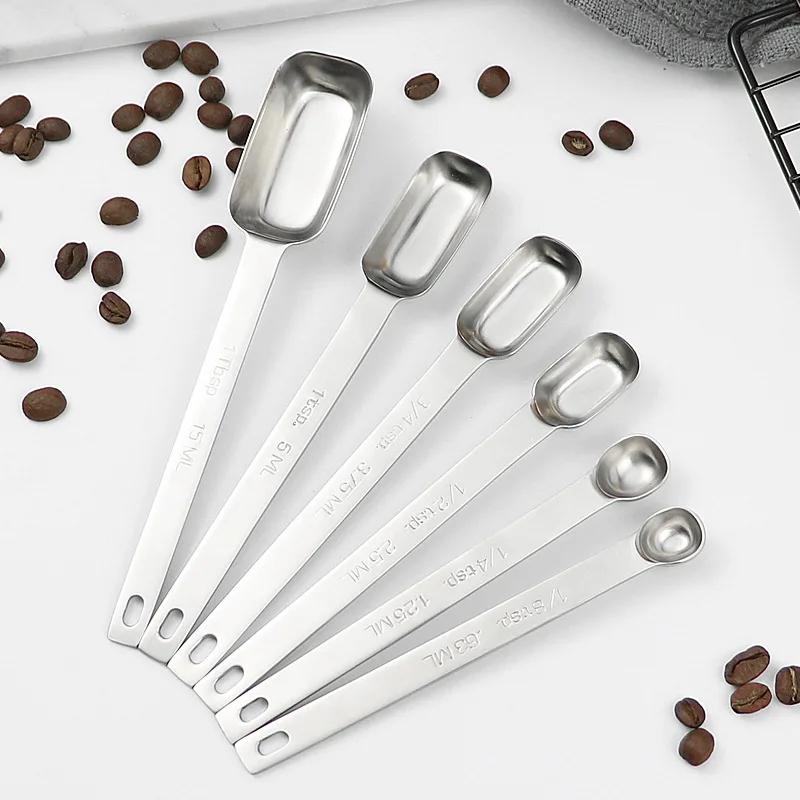 6pcs/set Stainless Steel Measuring Spoons Multipurpose Food-grade Coffee Powder Spice Measure Scoop Kitchen Coffee Accessories