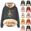 Women's Fashion Hooded Padded Thickened Warm Christmas Printed Loose Pullover Sweatshirt