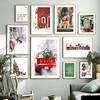 Christmas Tree Red House Car Reindeer Dog Winter Landscape Posters Prints Canvas Painting Wall Art Pictures For Home Room Decor
