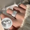 Simple Silver Band Ring Adjustable Open Ring Minimalist Handmade Wide Band Ring Couple Jewelry