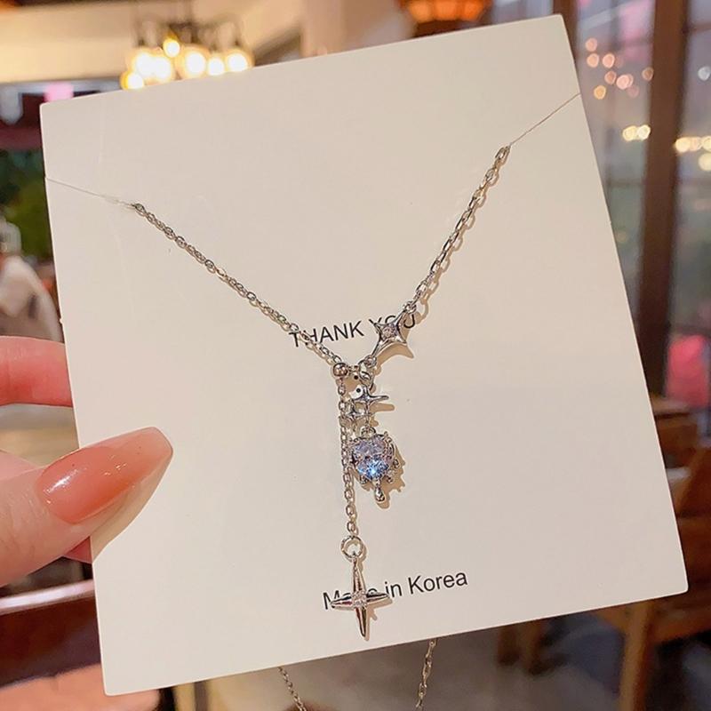 Корейское серебряное ожерелье-цепочка на ключицу с кристаллами циркона в форме сердца, подвеска-звезда в стиле Y2k, ожерелья для женщин, эстетичные украшения, подарок