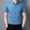 Бесшовная рубашка из ледяного шелка, мужская, с коротким рукавом, новая повседневная деловая шелковистая гладкая рубашка с коротким рукавом без утюга, высокоэластичная полосатая рубашка