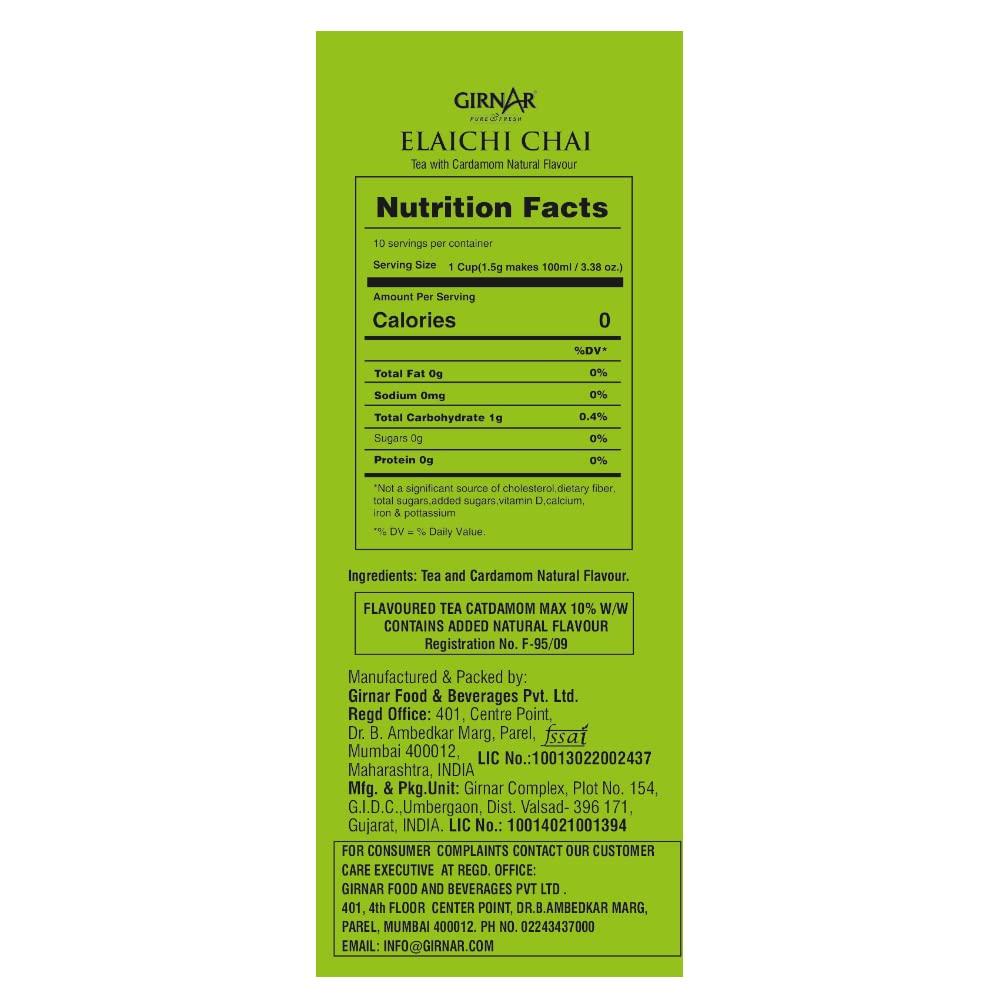 Girnar Elaichi Chai Cardamom Black Tea  Foil Wrapped  25 Tea Bags Natural Beverage