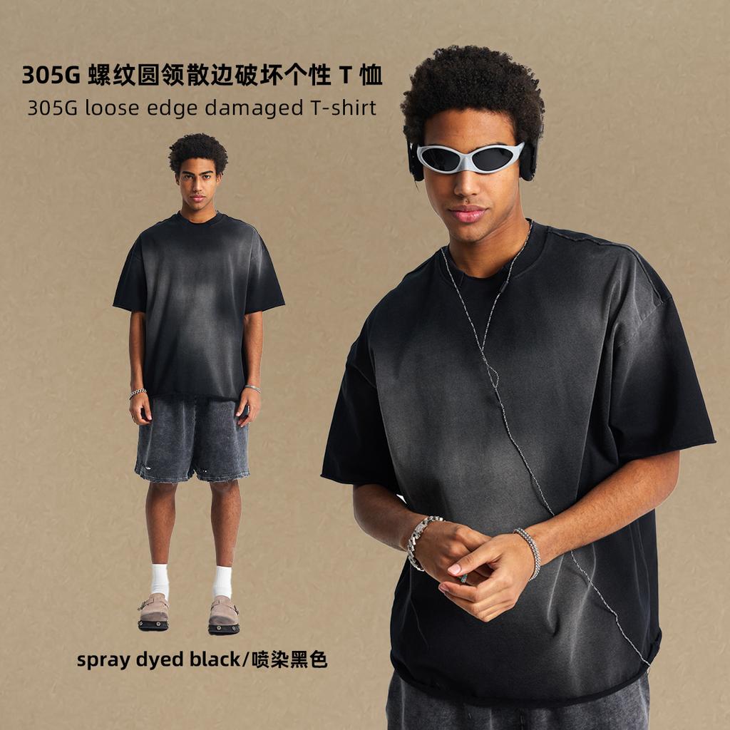 305 г/м² 100% хлопок стираная футболка с индивидуальным принтом мужские футболки персонализированная футболка