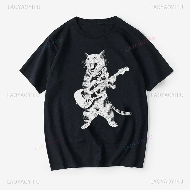 Cat Guitarist Rock Music Tee Shirt Music Band Rock Jazz Country Guitarist TShirt Guitar Player Gifts Unisexs Womens Funny Clothing