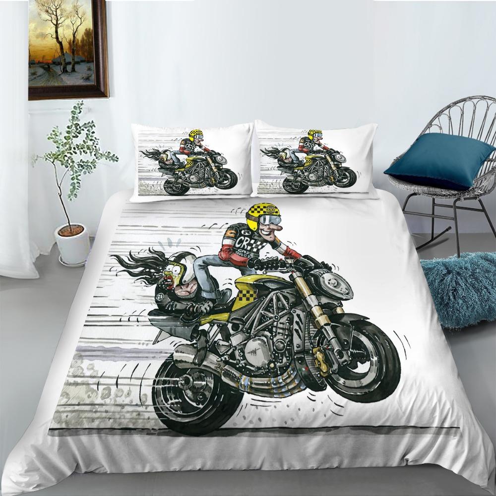 Пододеяльник с рисунком мотоцикла King Queen Down, комплект постельного белья с изображением мотоцикла для подростков и мужчин, пододеяльник для занятий спортом на открытом воздухе 2/3 шт.