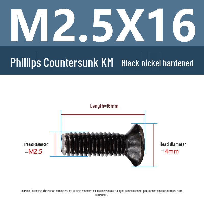 Yigu Carbon Steel Black Nickel Hardened KM Phillips Flat Head Screws M2-M4 for Electronics