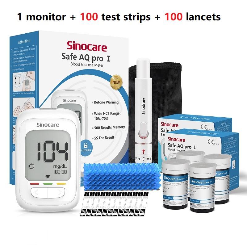 Sinocare 2023 НОВЫЙ безопасный монитор уровня глюкозы в крови модели AQ Pro I с 50/100/200 полосками, предупреждение о кетонах в крови при диабете