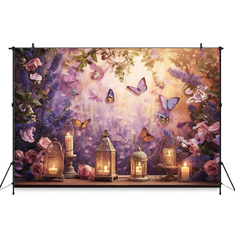 Flower Butterfly Photography Backdrop Purple Pink Yellow Rose Plant Party Wall Background Decoration Fond Photo Studio Photozone