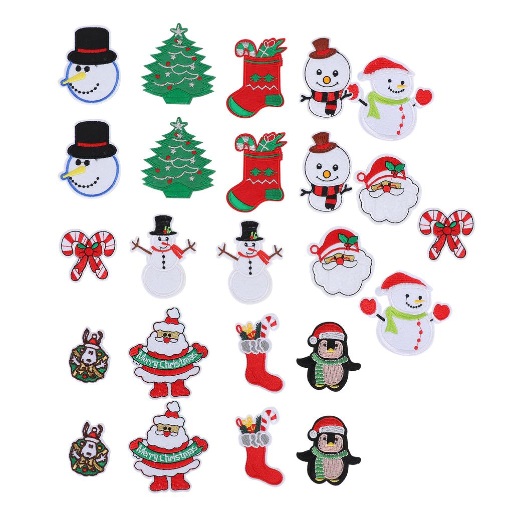 24Pcs Christmas Patches Embroidery Cloth Stickers Santa Claus Snowman DIY Ironing Patch