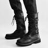 Fashion Men's High-top Boots Fashion Street Rock Punk Boots Motorcycle Boots for Men Lace-up Platform Boot Mid-Calf Casual Leather Botas
