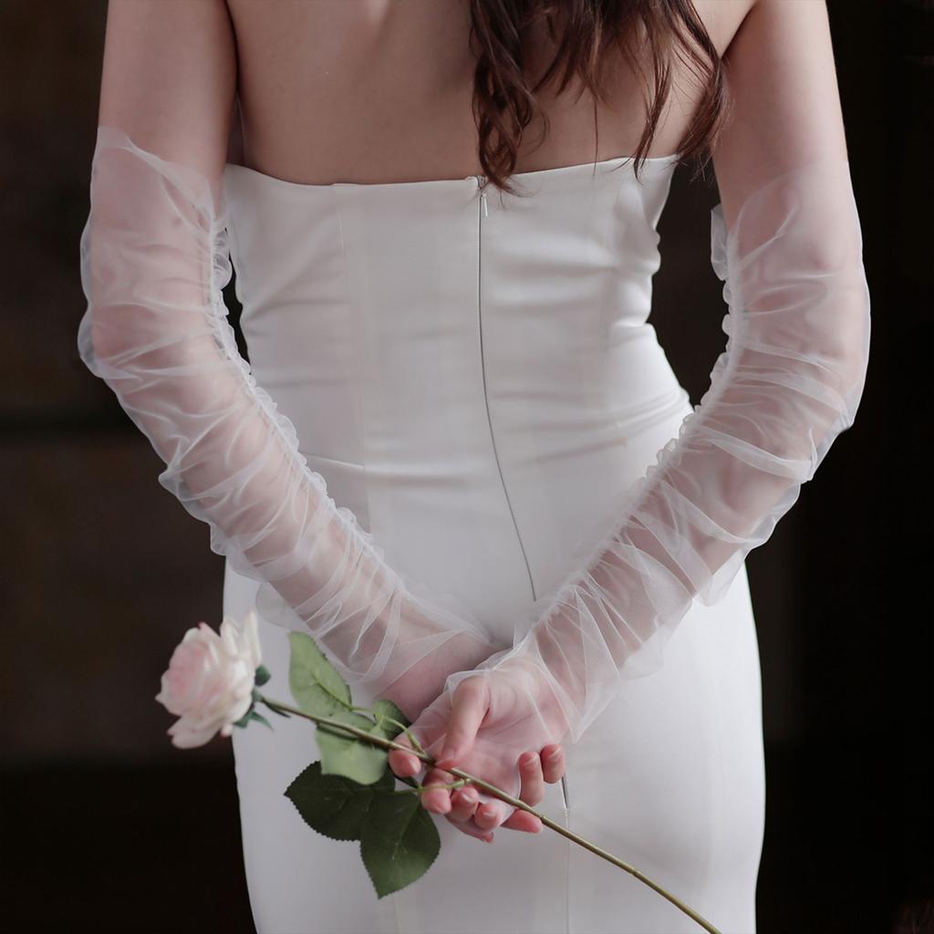 Ruffled Glove Easy Elegant Arm Cover Simple Long Sleeve Decorative Tulle for Wedding False Simple Gloves Sheer