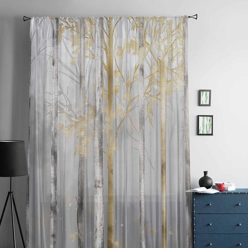 Картина маслом абстрактное дерево закат тюлевые оконные шторы для спальни роскошный домашний декор шторы в гостиной шифоновые панели