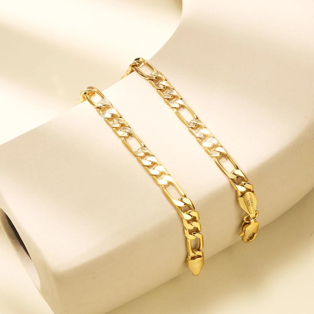 Classic Figaro Chain Link Necklace for Men 14K Gold Plated 4mm Wide Cuban Curb Link Chain Jewlelry Gift
