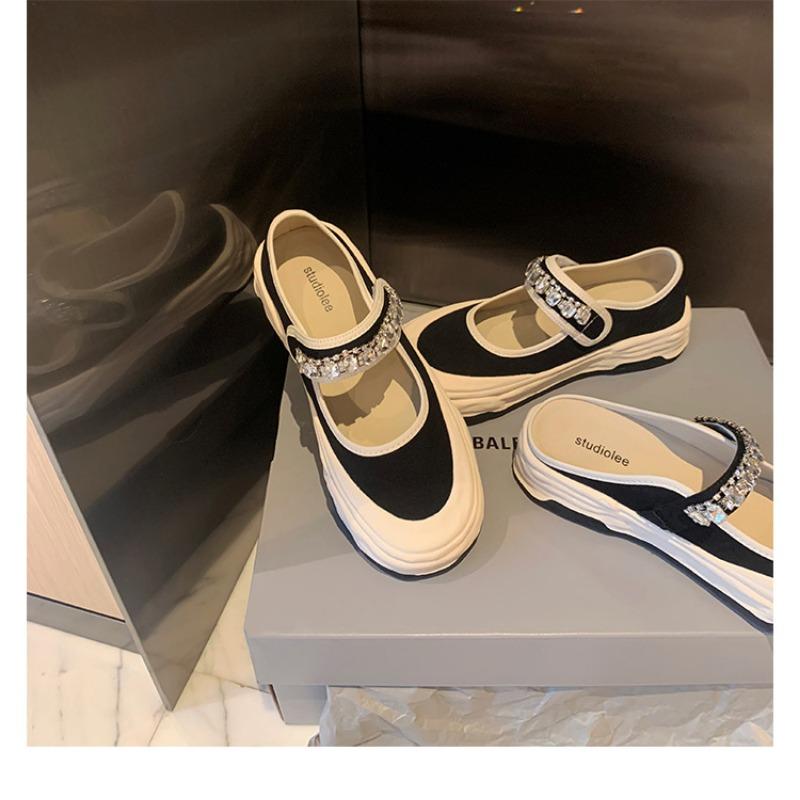 Галерея Обувь для девочек из парусины Женские туфли со стразами и липучками, с круглой головкой, неглубокие, полуперетягивающиеся, повседневные туфли на платформе